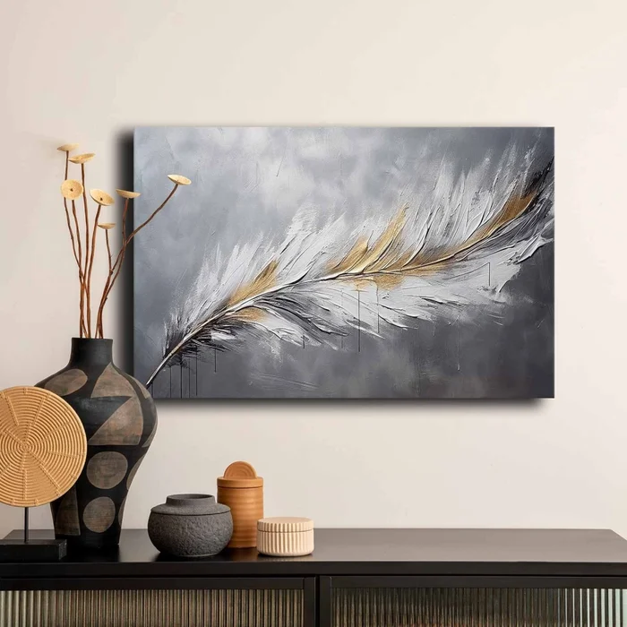 Bílé pírko – obraz na plátně 45 × 70 cm