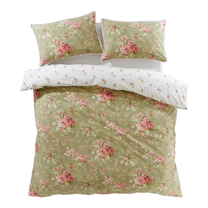 Bílo-zelené povlečení Penelope Floral 200x200 cm