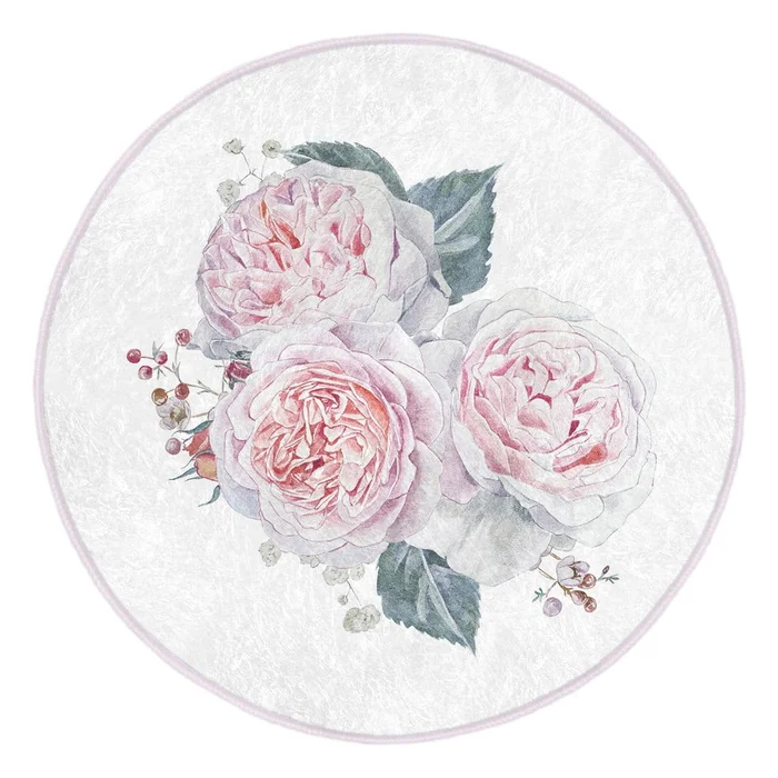 Bílý a růžový kulatý koberec 120 cm pro robotické vysavače