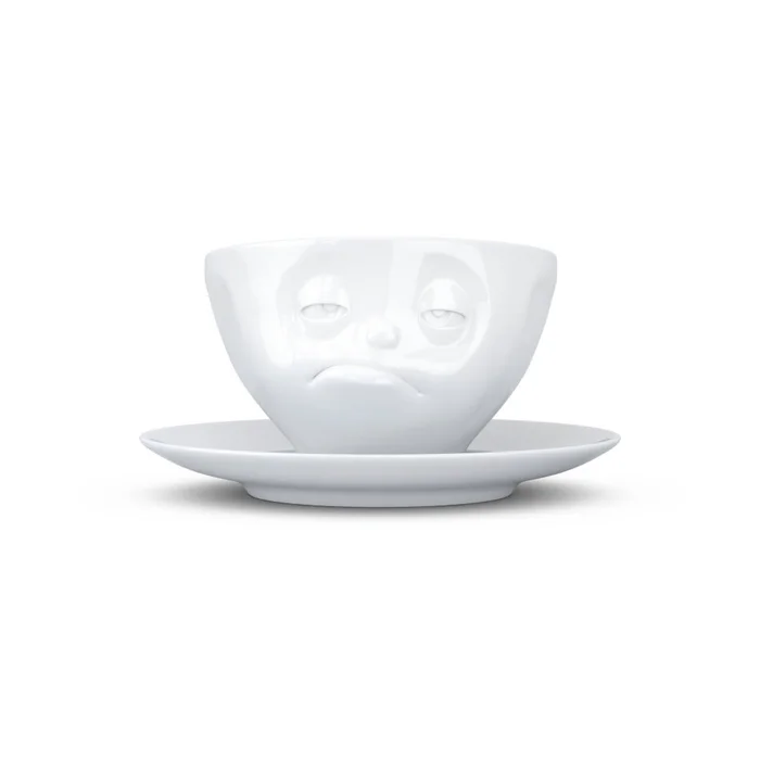 Bílý porcelánový hrnek s podšálkem
