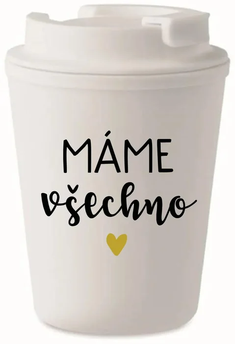 Bílý termohrnek 300 ml MÁME VŠECHNO
