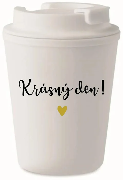 Bílý termohrnek 300 ml s nápisem Krásný Den!