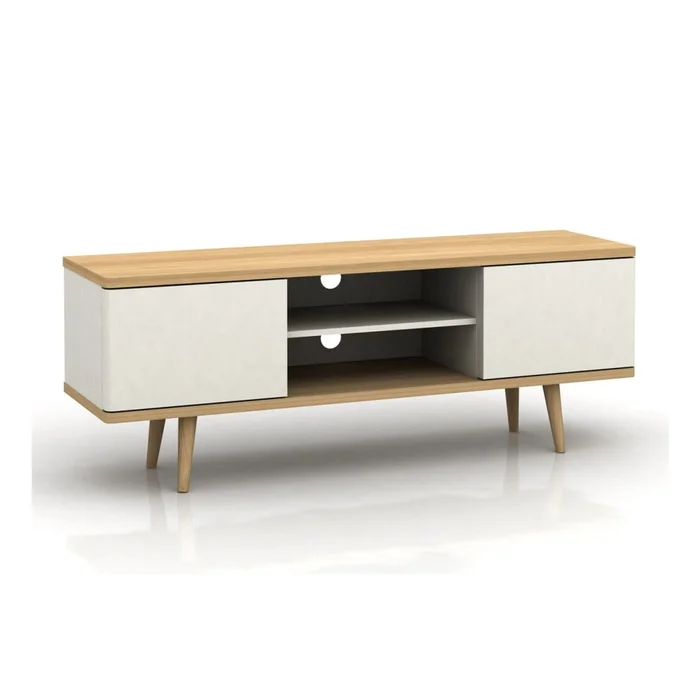 Bílý TV stolek s dekorem dubu 140x52 cm Alana