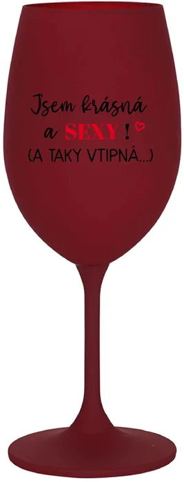 Bordó sklenice na víno s vtipným motivem