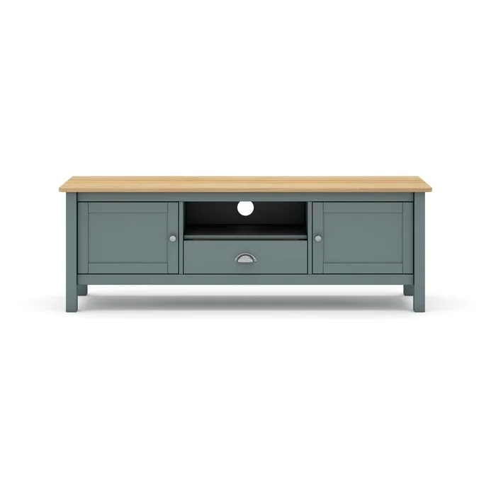 Borovicový TV stolek Misti 158x53x40 cm šedozelený