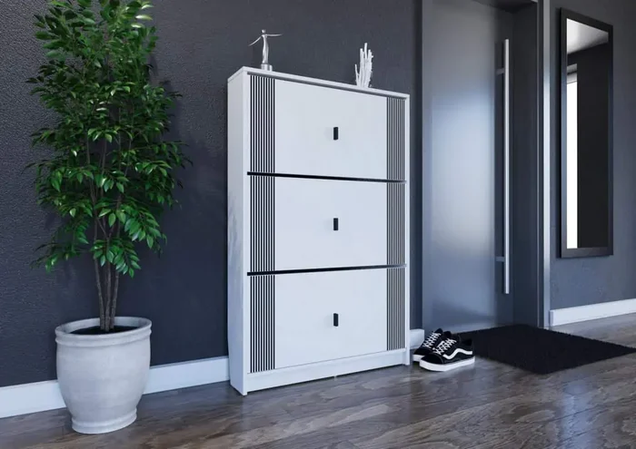 Botník Casarredo LITE 1 – bílá mat se šedými pruhy