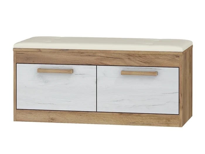 Botník Gatton 2D s dvířky – craft zlatý/bílý, béžová ekokůže, 100 × 45 × 44 cm, 5 let záruka