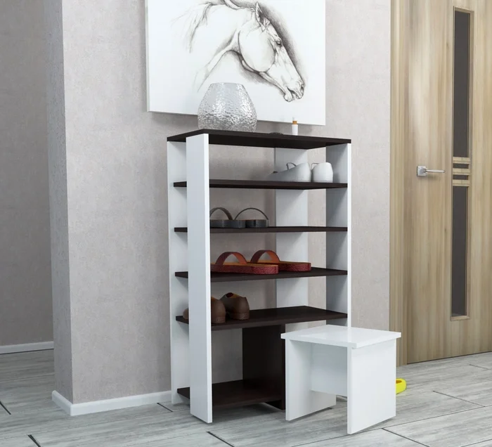 Botník se stoličkou SERICEA – wenge / bílý diamant