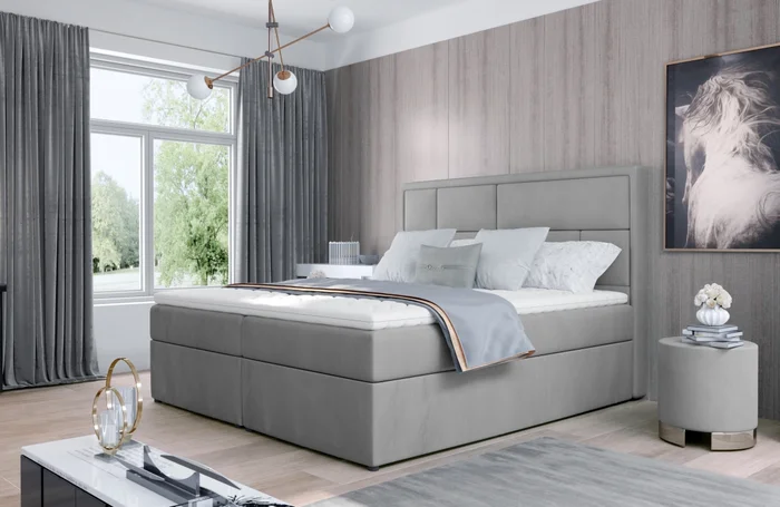 Boxspring BARBARIO 15 – 160×200 cm, světle šedá látka