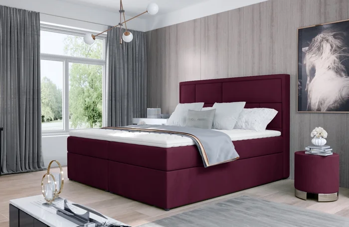 Boxspring BARBARIO 17, 160×200 cm – vínově červená látka