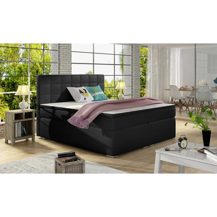 Boxspring HIRSUTA 05 140x200 cm černá ekokůže