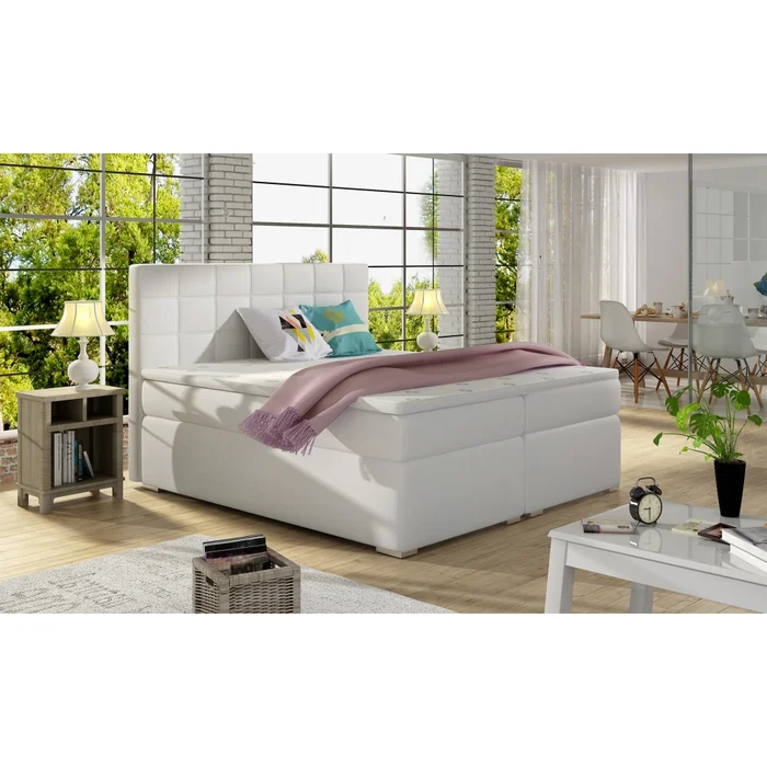 Boxspring HIRSUTA 06 140x200 – bílá ekokůže