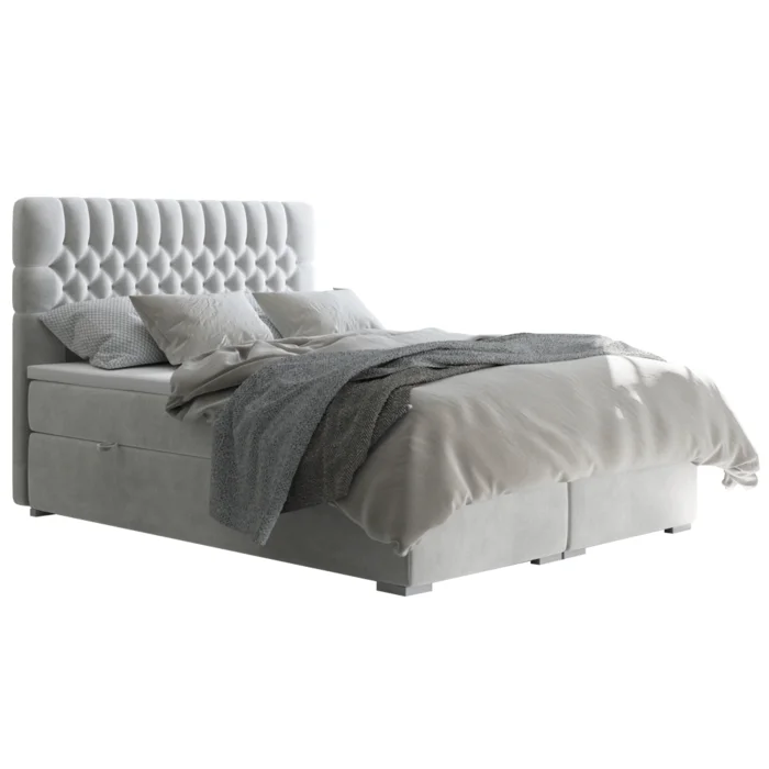 Boxspring postel FONDA, světle šedá, 180×200 cm
