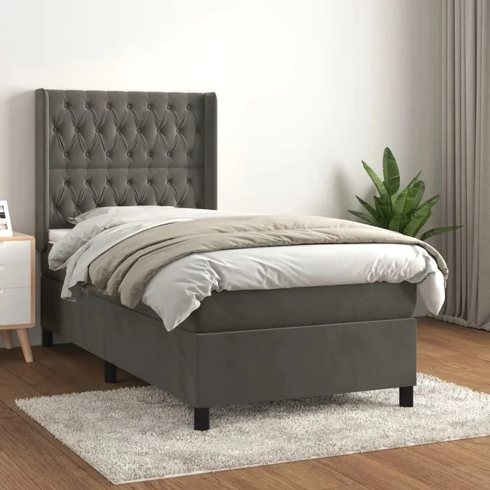 Boxspring Postel s Matracemi 140x200 cm Samet Tmavě Šedá