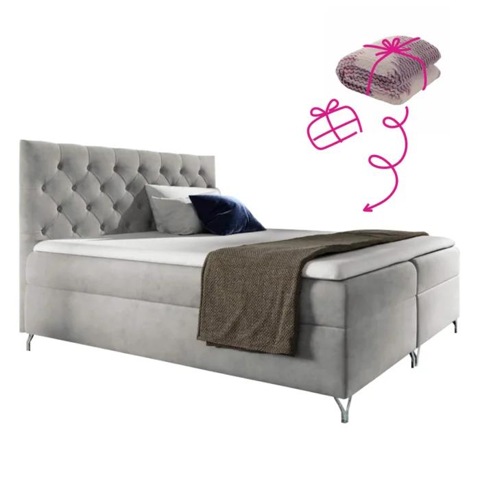 Boxspringová postel 140x200 Velvet světle šedá – GULIETTE + dárek