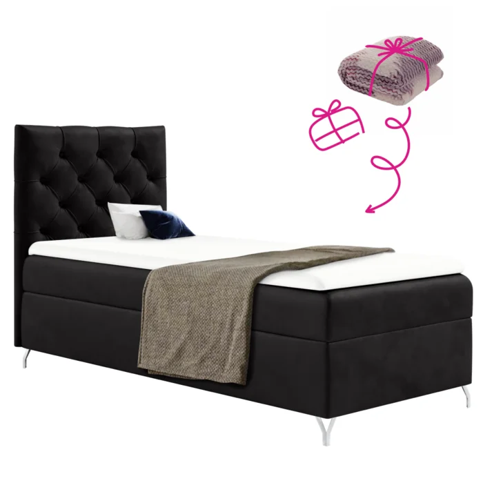 Boxspringová postel 90x200 cm, černá Velvet látka, levé provedení, GULIETTE + dárek