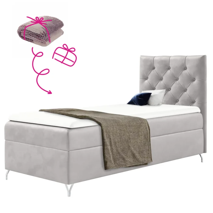 Boxspringová postel 90x200 Velvet šedá s úložným prostorem a dárkem
