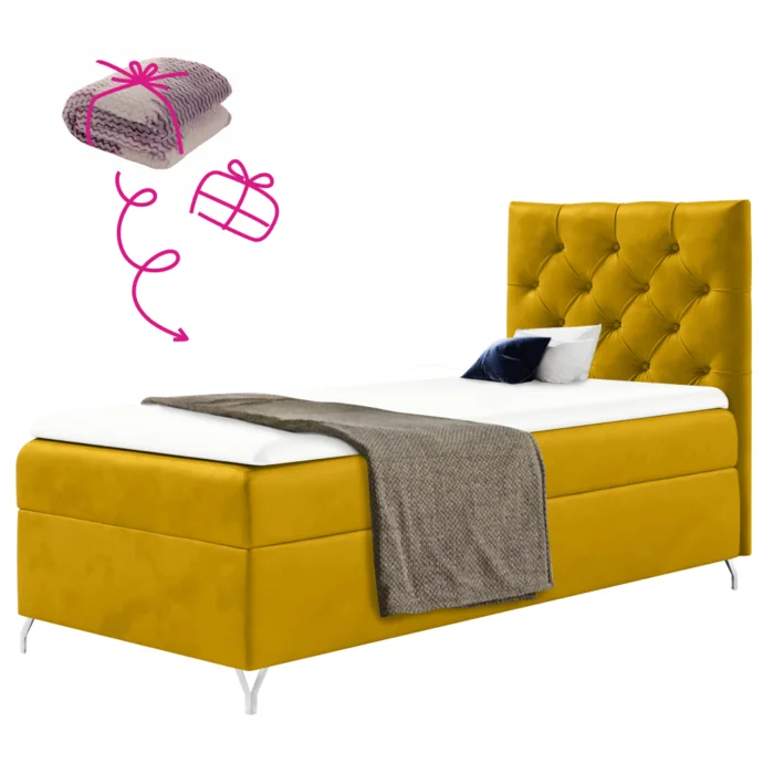 Boxspringová postel 90x200 Velvet žlutá – pravá, GULIETTE + dárek