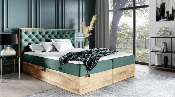 Boxspringová postel CHANTELLE 3 180x200 cm se zeleným čalouněním a topperem zdarma