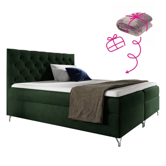 Boxspringová postel GULIETTE 140x200 zelená Velvet s dárkem