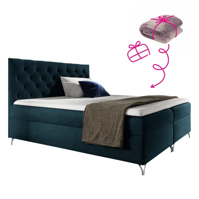 Boxspringová postel GULIETTE 160x200 tmavě modrá Velvet s dárkem