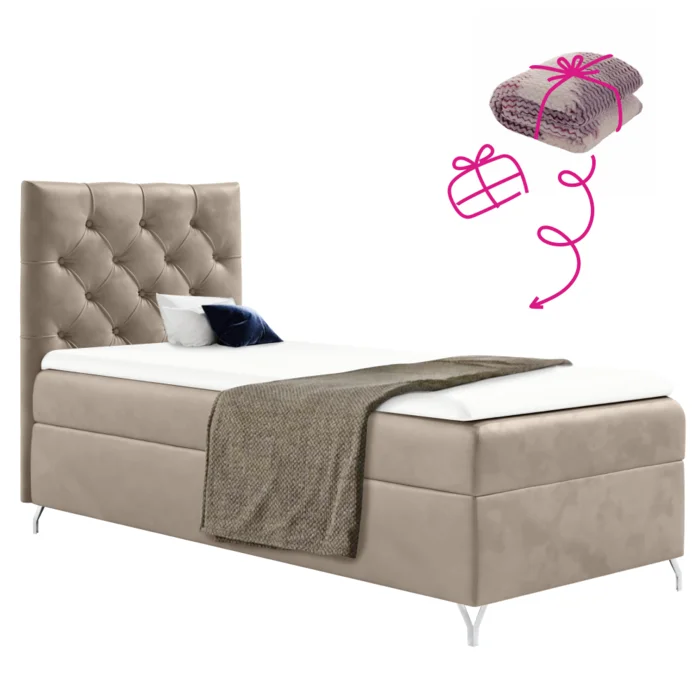 Boxspringová postel GULIETTE 90x200 béžová Velvet – levá verze + dárek