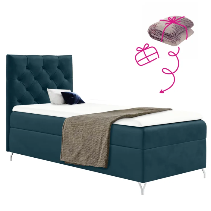 Boxspringová postel GULIETTE 90x200 tmavě modrá Velvet levá + dárek