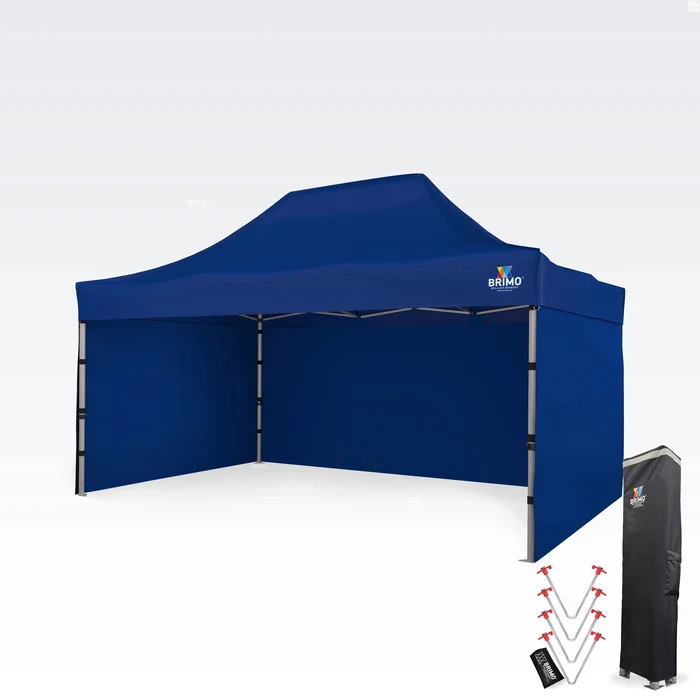 BRIMO Nůžkový stan 3x4,5 m s 3 bočními stěnami, modrý, hliníková konstrukce