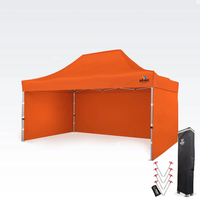 Brimo Nůžkový stan 3x4,5 m s třemi bočními stěnami, oranžový hliníkový rám