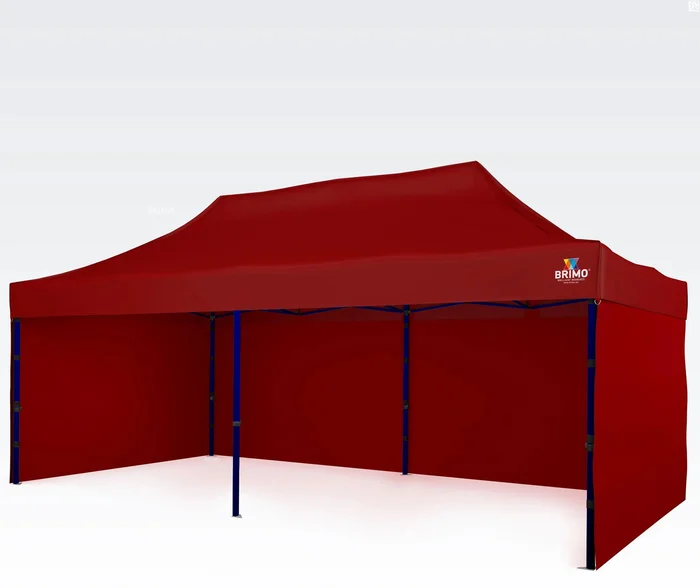 BRIMO Nůžkový stan 3x6m s 3 stěnami, červený, ocelová konstrukce