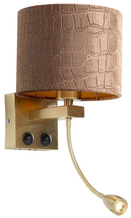 Bronzová nástěnná lampa s krokodýlím vzorem a sametovým stínítkem