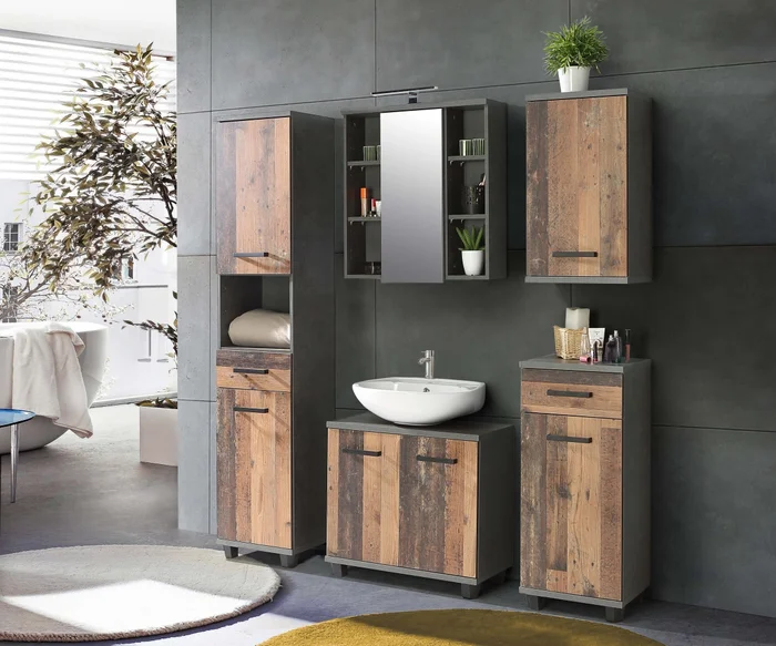 CANELU koupelnová sestava tmavě šedý beton / old-wood vintage, 5 let záruka