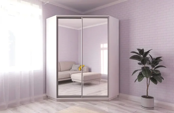 Casarredo CORA rohová šatní skříň 140/240 cm bílé se zrcadlem