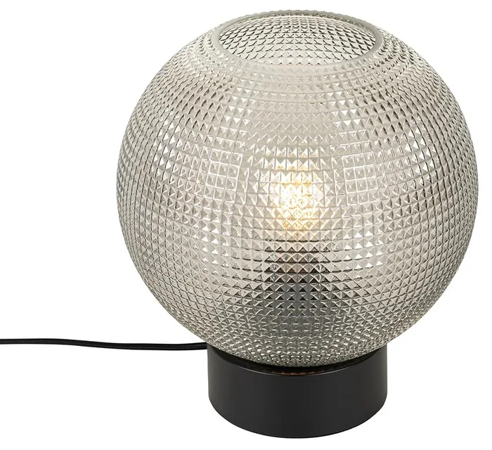 Černá designová stolní lampa s kouřovým sklem