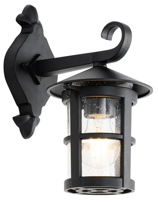 Černá klasická exteriérová nástěnná svítilna s ochranou IP44 - Herb