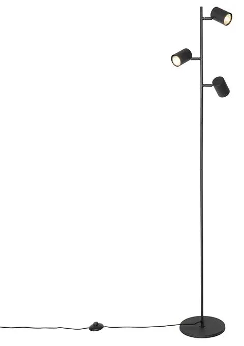 Černá moderní stojací lampa s třemi světly