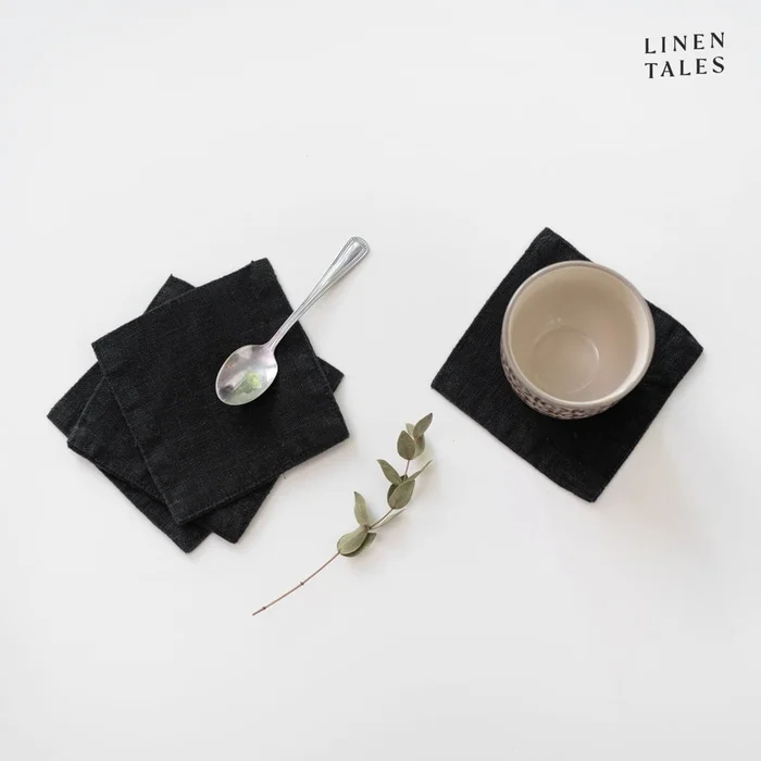 Černé látkové podtácky Linen Tales – sada 4 kusů