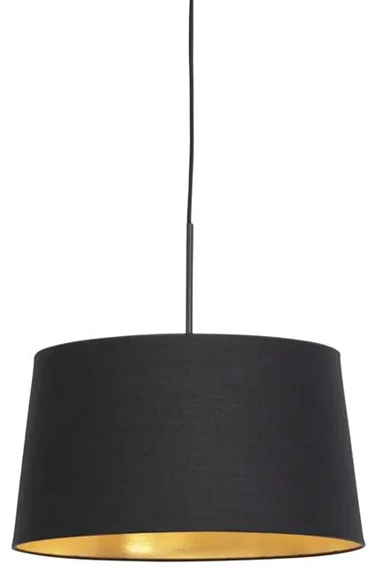 Černé závěsné svítidlo s bavlněným stínidlem a zlatým detailem, 40 cm