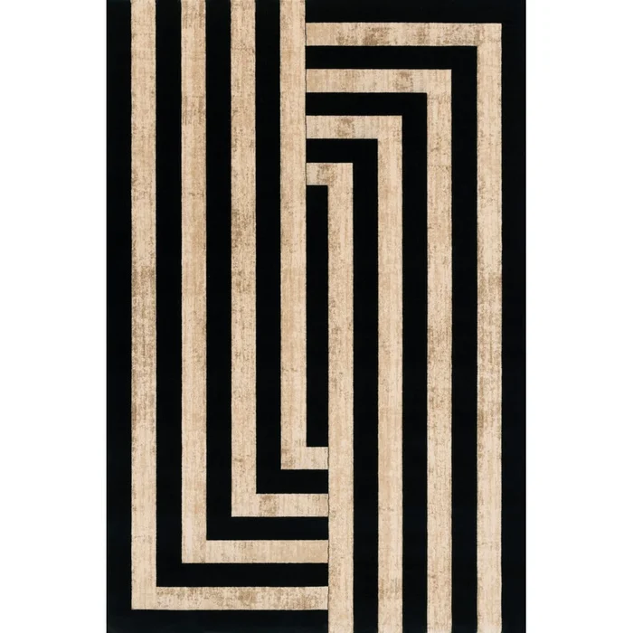 Černo-béžový vlněný koberec Agnus Art Deco 133x190 cm