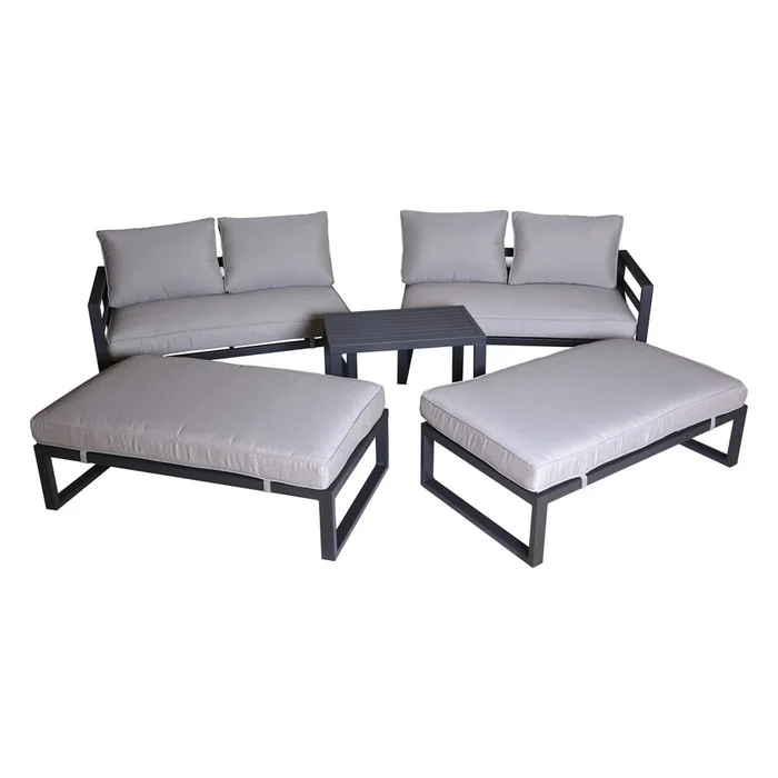 Černo-béžový zahradní lounge set Portland pro 8 osob