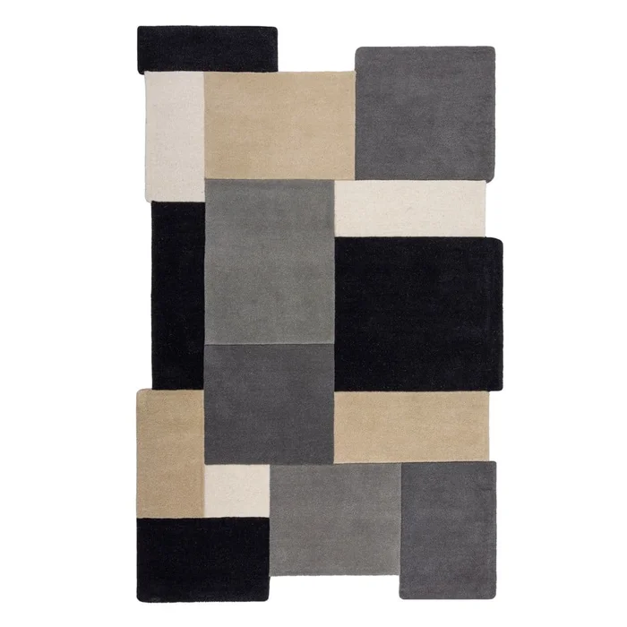 Černo-šedý ručně tkaný vlněný koberec Collage Monochrome 200x290 cm