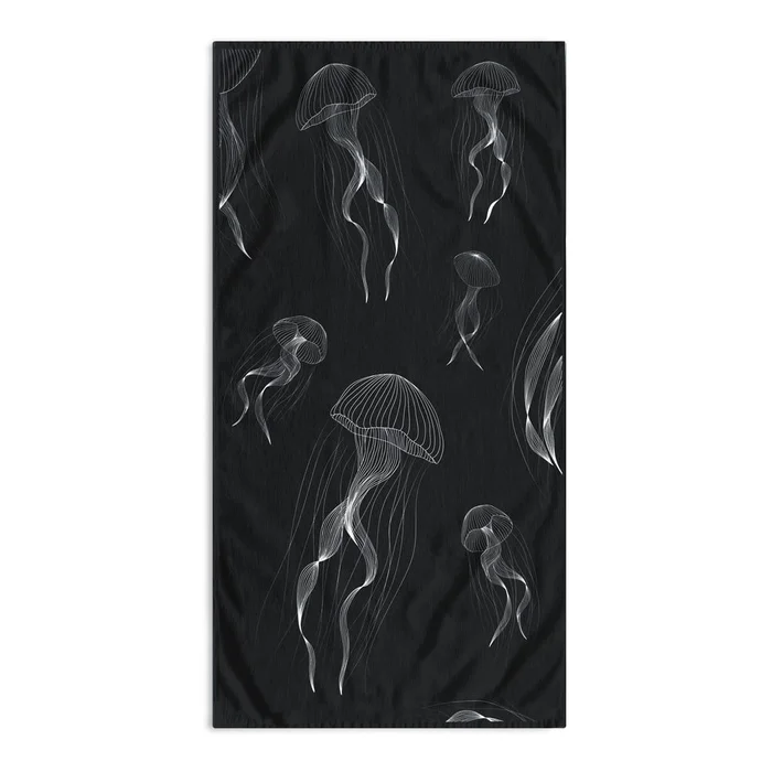Černobílá plážová osuška 90x180 cm Jellyfish