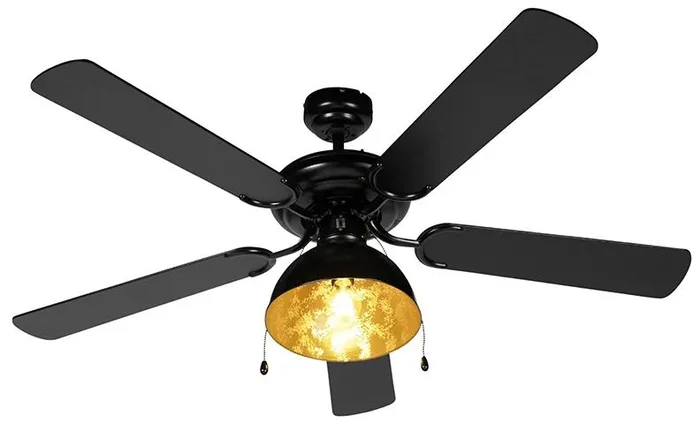 Černý a béžový stropní ventilátor 130 cm s ovládáním řetízky