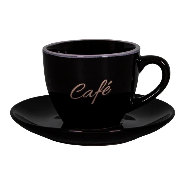 Černý keramický šálek na espresso s podšálkem Mandala