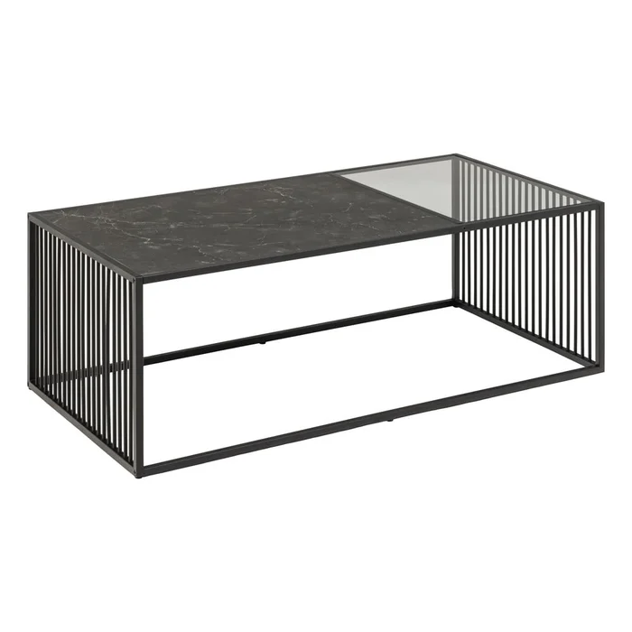 Černý konferenční stolek se skleněnou deskou 60x120 cm Strington