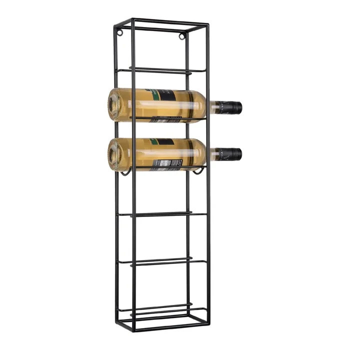 Černý kovový nástěnný stojan na víno pro 6 lahví