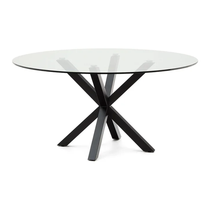 Černý kulatý jídelní stůl Argo s skleněnou deskou 150 cm