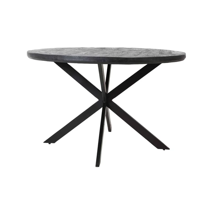 Černý kulatý jídelní stůl s akáciovou deskou, 120 cm