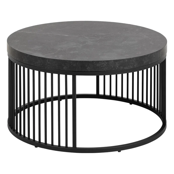 Černý kulatý konferenční stolek s mramorovou deskou 65 cm