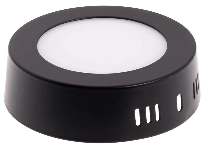 Černý kulatý LED panel 6W – přisazený, stmívatelný, studená bílá